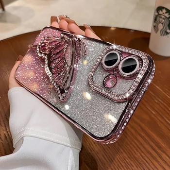 Quicksand Butterfly sobib Apple 17Promax mobiiltelefoni ümbris Iphone 16 Elegantne sädelev 15 Läbipaistev 14 Rhinestone 13