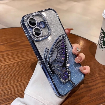 Quicksand Butterfly sobib Apple 17Promax mobiiltelefoni ümbris Iphone 16 Elegantne sädelev 15 Läbipaistev 14 Rhinestone 13