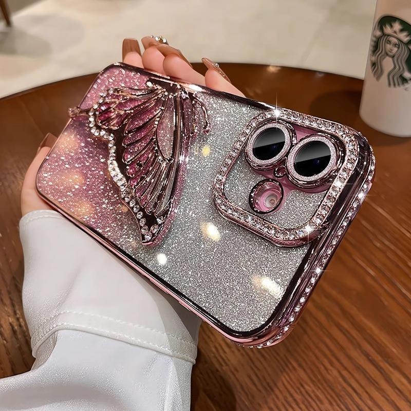 Quicksand Butterfly piemērots Apple 17Promax mobilā tālruņa maciņam Iphone 16 elegants mirdzums 15 caurspīdīgs 14 rhinestones 13