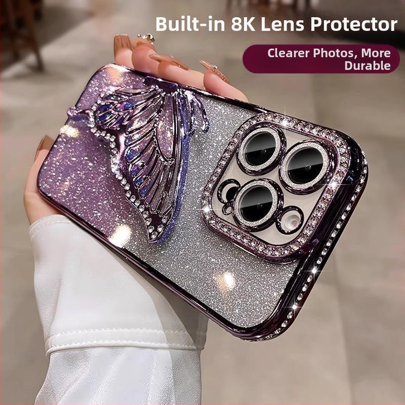 Puzdro na mobilný telefón Quicksand Butterfly vhodné pre Apple 17 Promax Iphone 16 Elegantné trblietavé 15 Priehľadné 14 Kamienkové 13