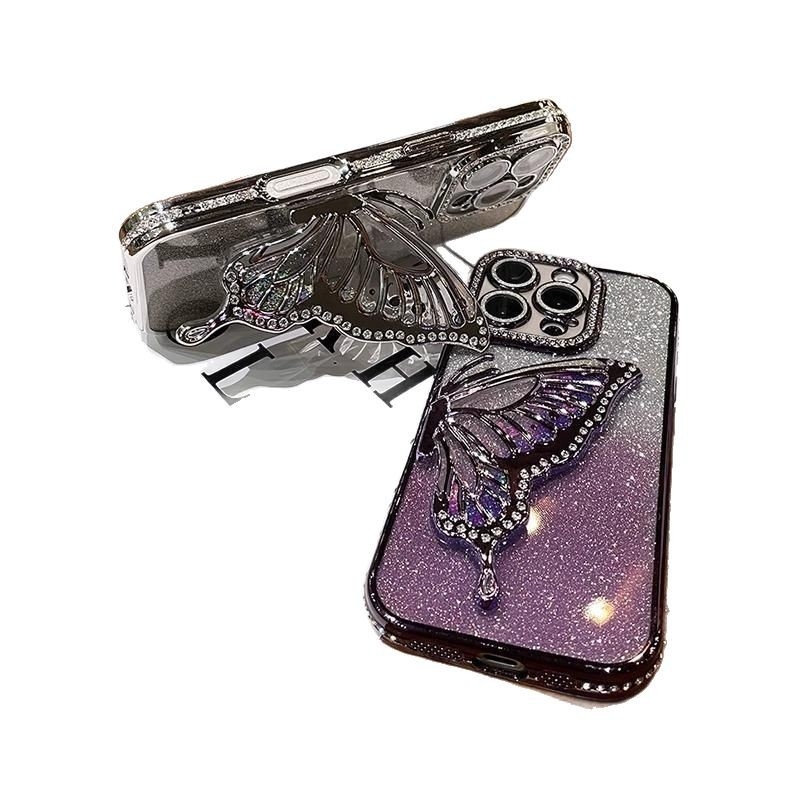 Quicksand Butterfly piemērots Apple 17Promax mobilā tālruņa maciņam Iphone 16 elegants mirdzums 15 caurspīdīgs 14 rhinestones 13