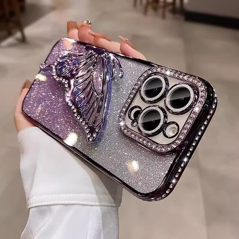 Quicksand Butterfly sobib Apple 17Promax mobiiltelefoni ümbris Iphone 16 Elegantne sädelev 15 Läbipaistev 14 Rhinestone 13