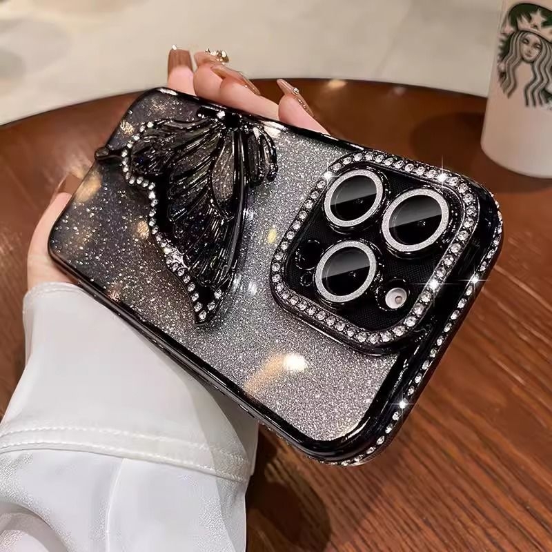 Quicksand Butterfly sobib Apple 17Promax mobiiltelefoni ümbris Iphone 16 Elegantne sädelev 15 Läbipaistev 14 Rhinestone 13