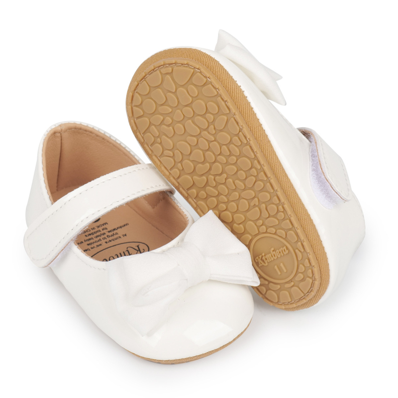 Пролетни и есенни бебешки обувки за малко дете от изкуствена кожа с мека подметка, неплъзгащи се, стил принцеса, с панделка