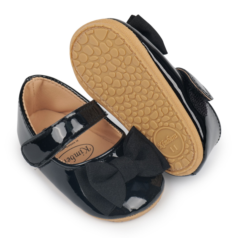 Пролетни и есенни бебешки обувки за малко дете от изкуствена кожа с мека подметка, неплъзгащи се, стил принцеса, с панделка