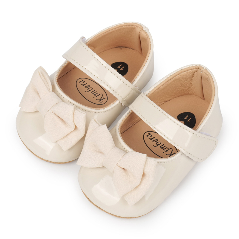 Пролетни и есенни бебешки обувки за малко дете от изкуствена кожа с мека подметка, неплъзгащи се, стил принцеса, с панделка