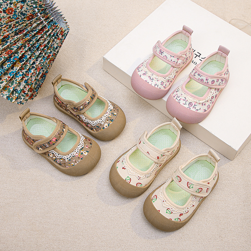 Бебешки обувки за малки деца Детски обувки Квадратни обувки с флорални мотиви Платнени обувки за момичета Бебешки обувки Детски дишащи обувки в западен стил