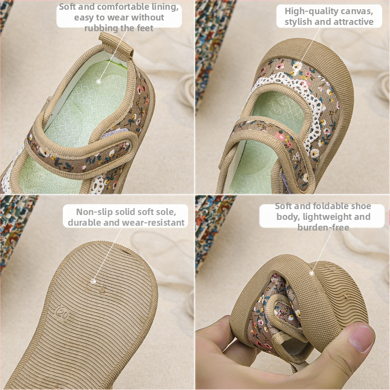 Бебешки обувки за малки деца Детски обувки Квадратни обувки с флорални мотиви Платнени обувки за момичета Бебешки обувки Детски дишащи обувки в западен стил