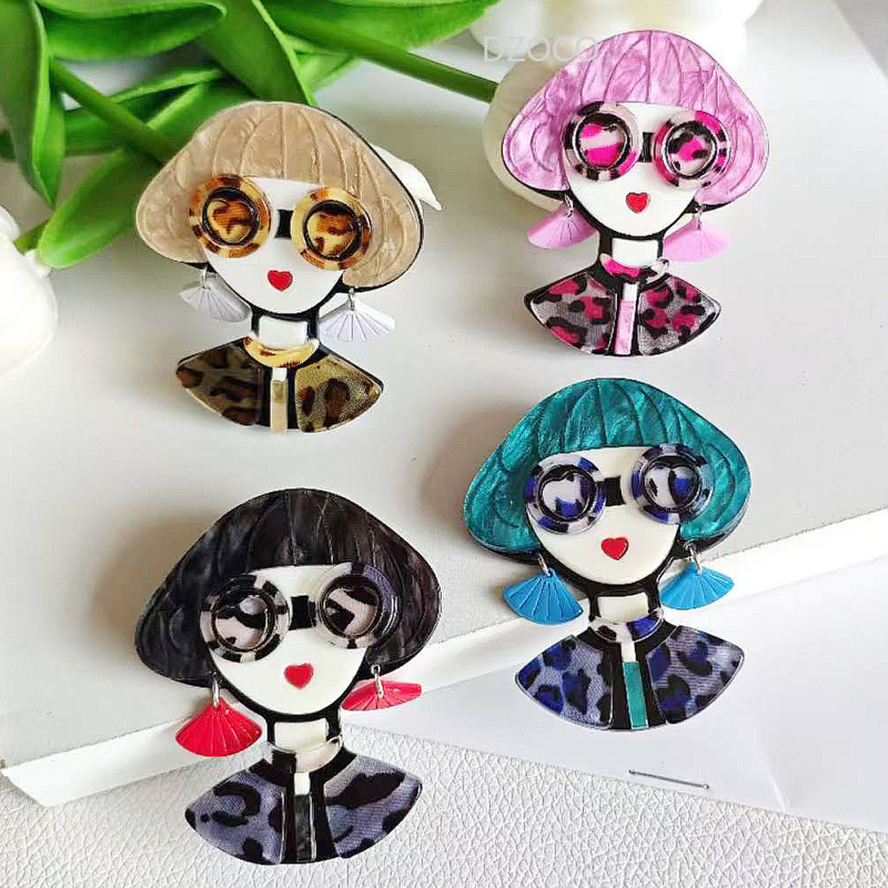 Moda japoneză și coreeană elegantă cu păr lung fată broșă acrilică Pin corsaj geantă costum accesorii pandantiv bijuterii