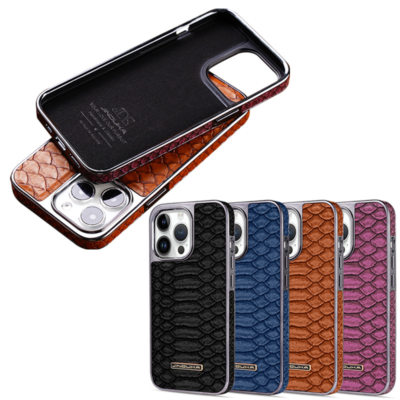 Apple 14Promax mobilā tālruņa maciņš, kas piemērots iPhone16ProMax Python uzlīmes aizsargmaciņš 15 galvanizēts ādas maciņš