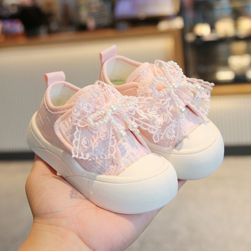 Bērnu pavasara un rudens audekla apavi ar mīkstu zoli, bērnu apavi, zīdaiņu apavi, bantīšu apavi, meiteņu rietumu stila mežģīņu ikdienas apavi