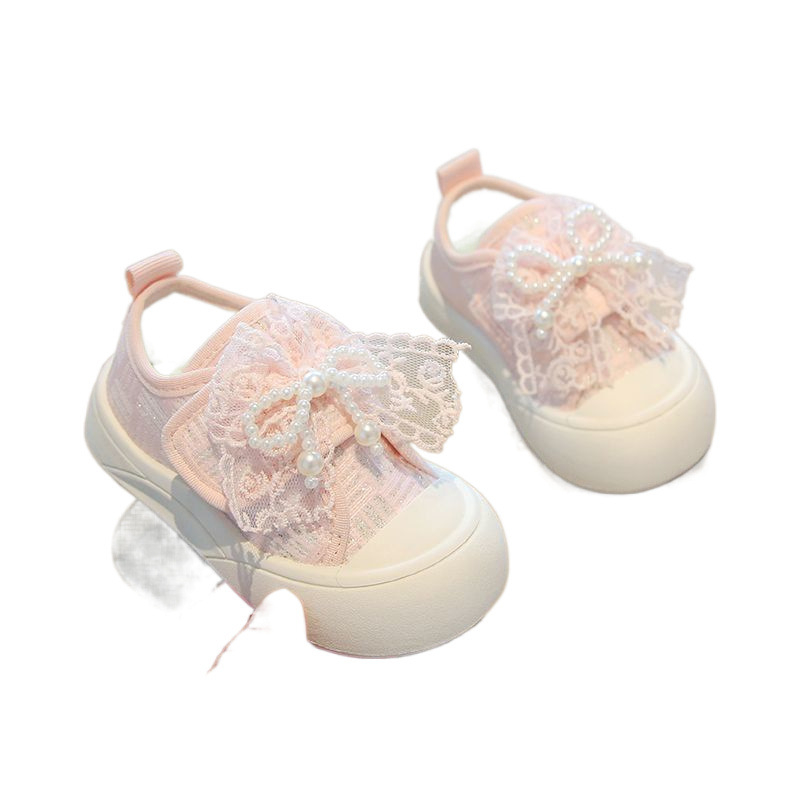 Bērnu pavasara un rudens audekla apavi ar mīkstu zoli, bērnu apavi, zīdaiņu apavi, bantīšu apavi, meiteņu rietumu stila mežģīņu ikdienas apavi