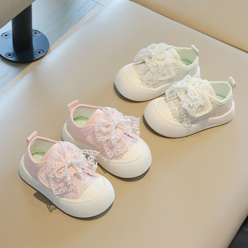 Bērnu pavasara un rudens audekla apavi ar mīkstu zoli, bērnu apavi, zīdaiņu apavi, bantīšu apavi, meiteņu rietumu stila mežģīņu ikdienas apavi