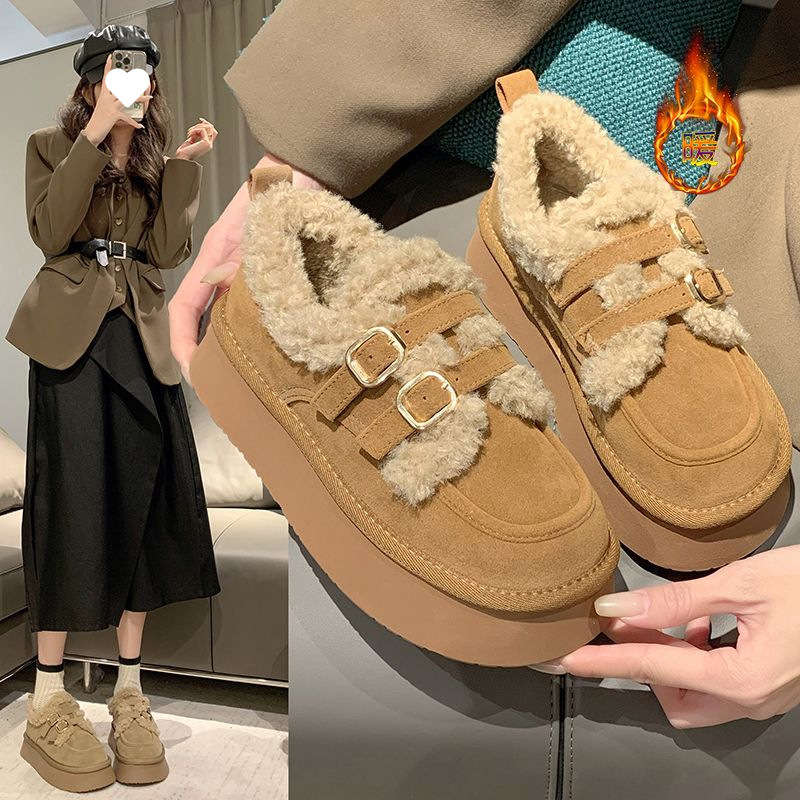 Pantofi Birkenth pentru femei cu căptușeală din fleece, pantofi noi de iarnă groși și călduroși, subnet roșu, pantofi din bumbac super foc, cizme de zăpadă cu talpă groasă