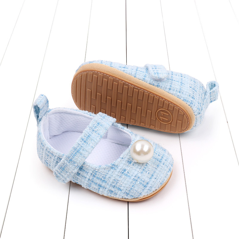 Бебешки принцесни обувки с една каишка и меко дъно, неплъзгащи се, 3-6-12 месеца, перлени карирани обувки за малки деца BJZ7084