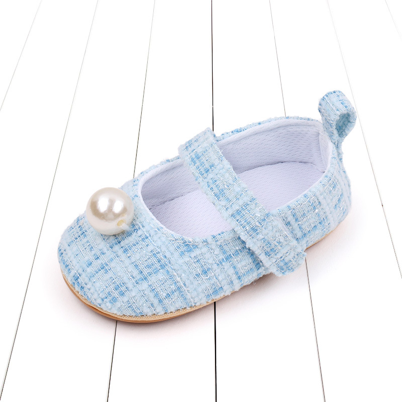 Бебешки принцесни обувки с една каишка и меко дъно, неплъзгащи се, 3-6-12 месеца, перлени карирани обувки за малки деца BJZ7084