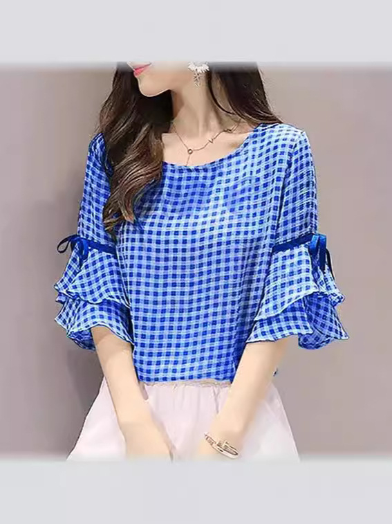 Нова дамска риза с волани и ръкави, карирана, за парти парти, от AliExpress, през границата