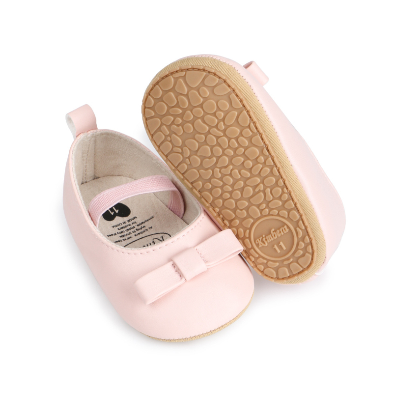 Пролетни и есенни бебешки обувки за момиченца 0-1 години, меки, неплъзгащи се, устойчиви на износване, с меко дъно, едноцветни, с панделка