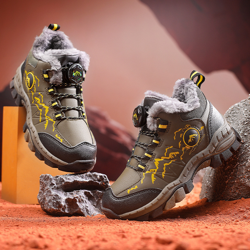 Маркови момчешки обувки за сняг, топли дебели памучни обувки, нови зимни детски маратонки, противоплъзгащи се, памучни обувки за планинарство