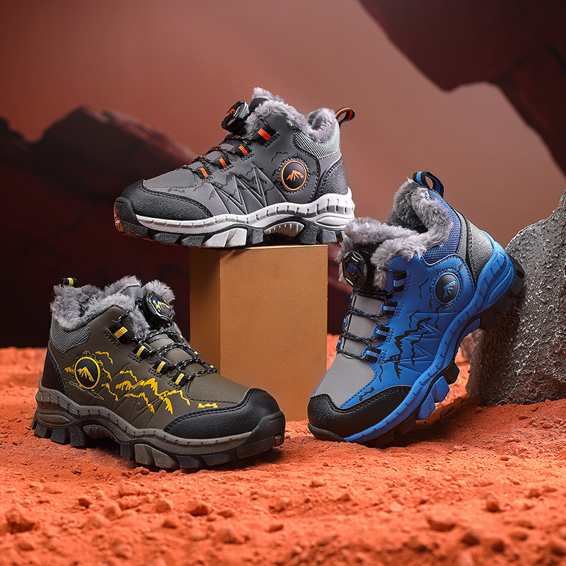 Маркови момчешки обувки за сняг, топли дебели памучни обувки, нови зимни детски маратонки, противоплъзгащи се, памучни обувки за планинарство