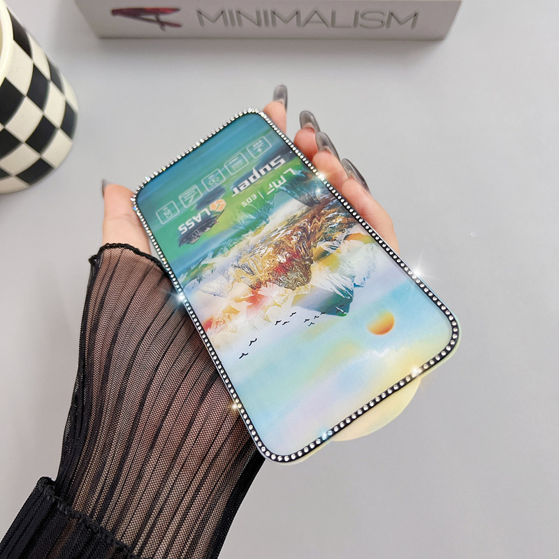 Sobib iPhone 15promaxile, teemantmusta äärisega, galvaniseeritud karastatud kile, 12 Apple`ile, 16, piilumisvastane mobiiltelefonikile, 13