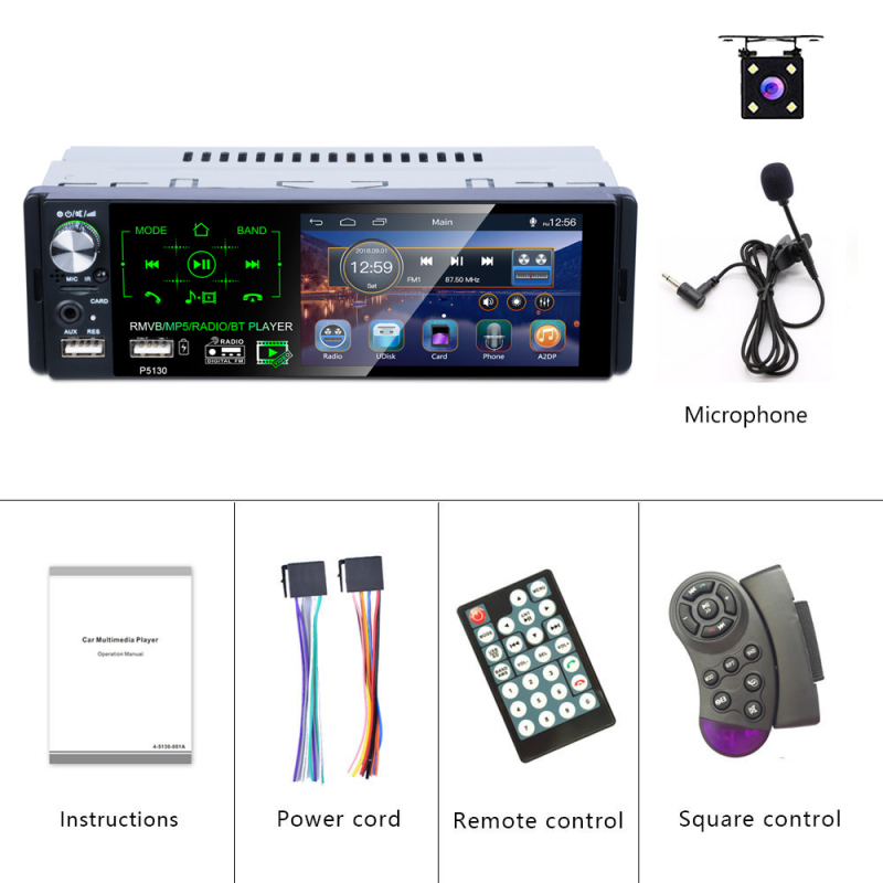 HD ekrāns 4,1 collu MP5 zemfrekvences skaļruņa automašīnas atskaņotājs ar skārienjutīgu kapacitatīvo ekrānu Divkāršs USB automašīnas audio P5130