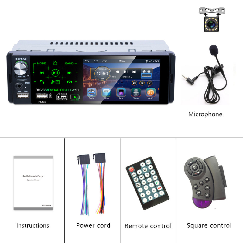 HD ekrāns 4,1 collu MP5 zemfrekvences skaļruņa automašīnas atskaņotājs ar skārienjutīgu kapacitatīvo ekrānu Divkāršs USB automašīnas audio P5130