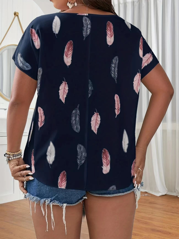 Европейска и американска шифонена тениска с щампа от пера