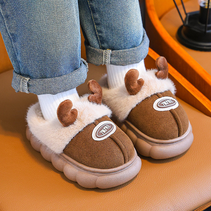 Rudens un ziemas bērnu kokvilnas čības multfilmu stilā, jaukas, dzeltenbrūnas zēnu 2024. gada jaunā stila virsdrēbes meitenēm, lieliem bērniem, siltas, neslīdošas