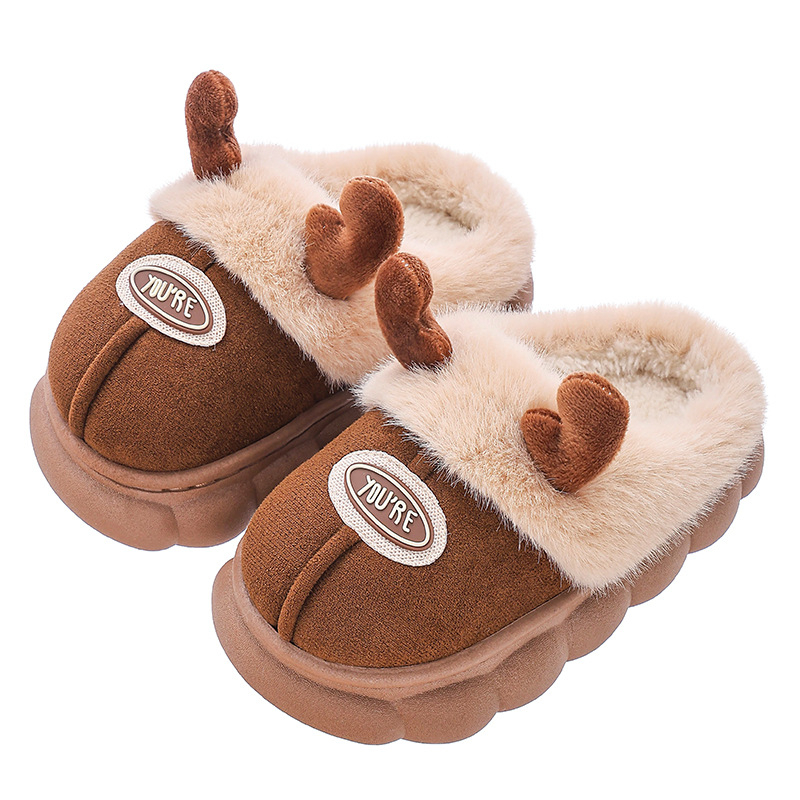 Rudens un ziemas bērnu kokvilnas čības multfilmu stilā, jaukas, dzeltenbrūnas zēnu 2024. gada jaunā stila virsdrēbes meitenēm, lieliem bērniem, siltas, neslīdošas