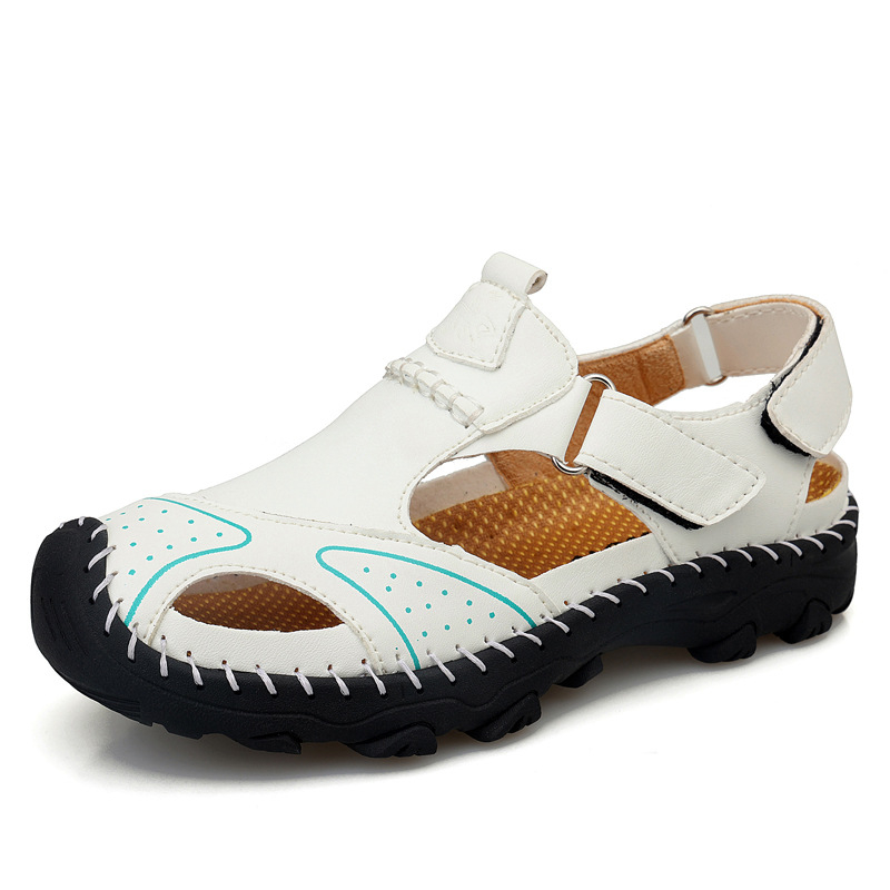Пролет и лято 2023 Нови детски сандали, модни дишащи детски обувки Baotou, ръчно ушити, неплъзгащи се, модни плажни обувки за деца до средата на деня