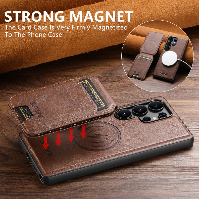 Carcasă de telefon mobil cu încărcare wireless magnetică pentru Samsung S25Ultra, husă de protecție cu suport pentru carduri Apple Two-in-One
