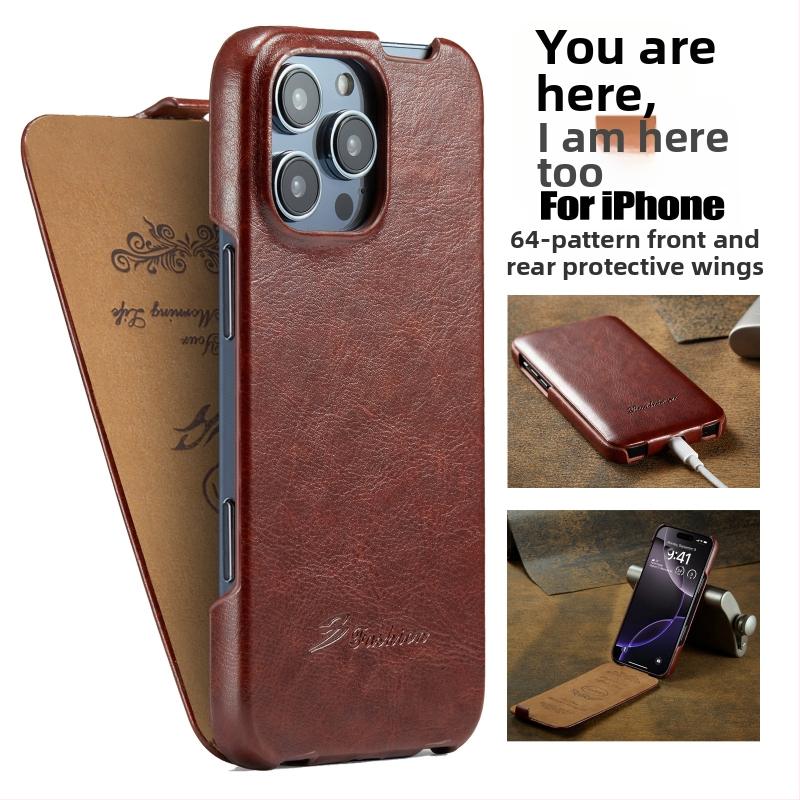 Potrivit pentru Apple Iphone 16Promax Carcasă de telefon mobil 17 inch, cu clapă în sus și în jos, în formă de husă de protecție din piele Plus