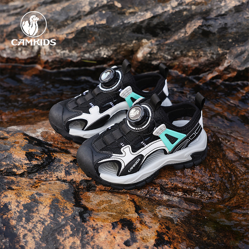Camkids vasaras jaunās bērnu sandales ar purngalu, elpojošas, neslīdošas, mīkstas apakšas, zēnu āra nodilumizturīgas pludmales kurpes