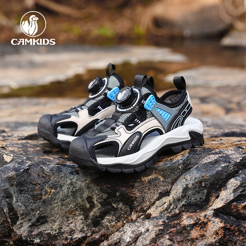 Camkids vasaras jaunās bērnu sandales ar purngalu, elpojošas, neslīdošas, mīkstas apakšas, zēnu āra nodilumizturīgas pludmales kurpes