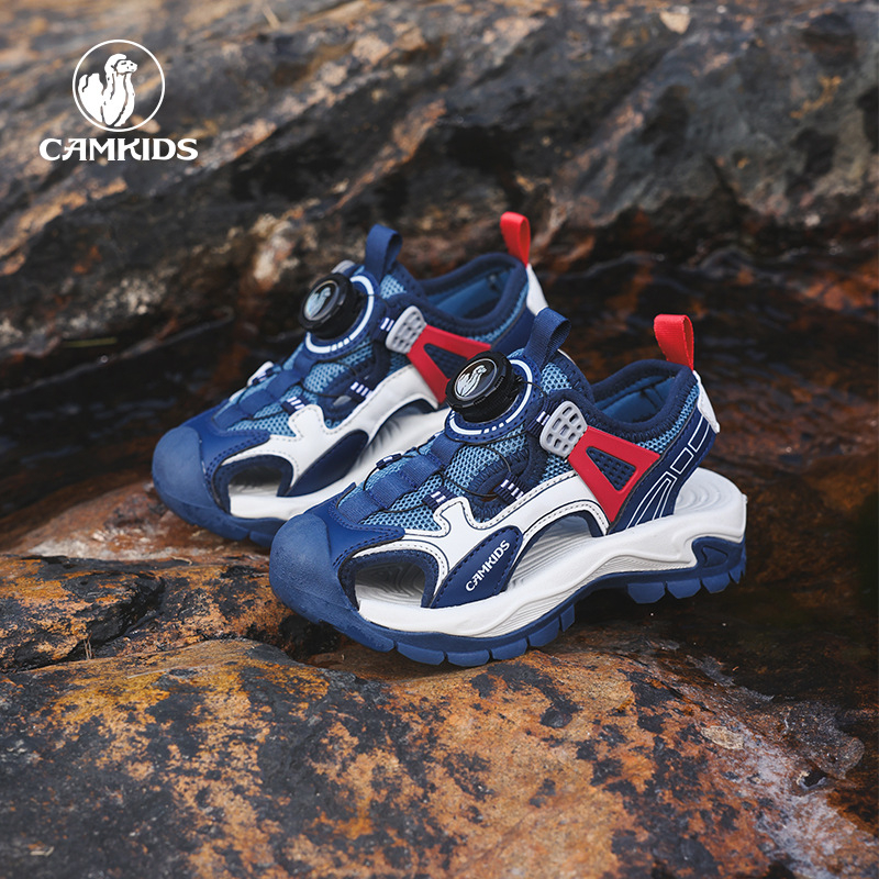 Camkids vasaras jaunās bērnu sandales ar purngalu, elpojošas, neslīdošas, mīkstas apakšas, zēnu āra nodilumizturīgas pludmales kurpes
