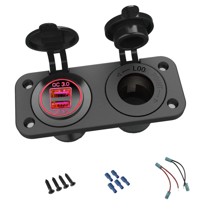 Модифицирана запалка за кола и мотоциклет с двоен USB3.0 интерфейс за бързо зареждане, Qualcomm 12-24V вход за запалка