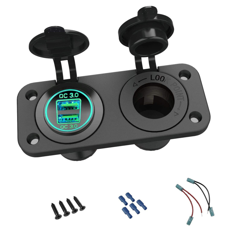 Модифицирана запалка за кола и мотоциклет с двоен USB3.0 интерфейс за бързо зареждане, Qualcomm 12-24V вход за запалка