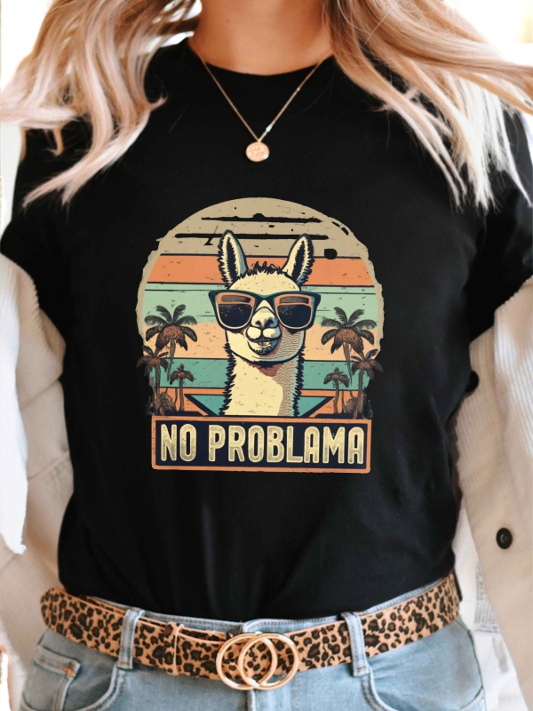 Tricou pentru femei cu model No Problema - Retro Alpaca și Sunse