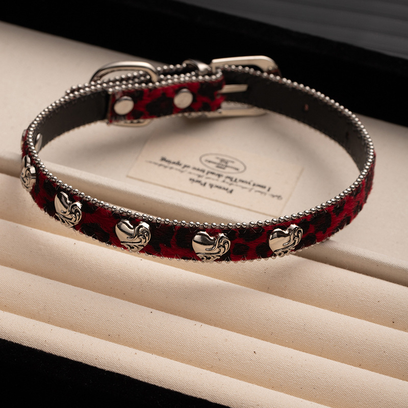 Кожено колие Maillard с леопардово покритие и ретро яка Rose Love Rome, дамско модно колие в сладък готин стил