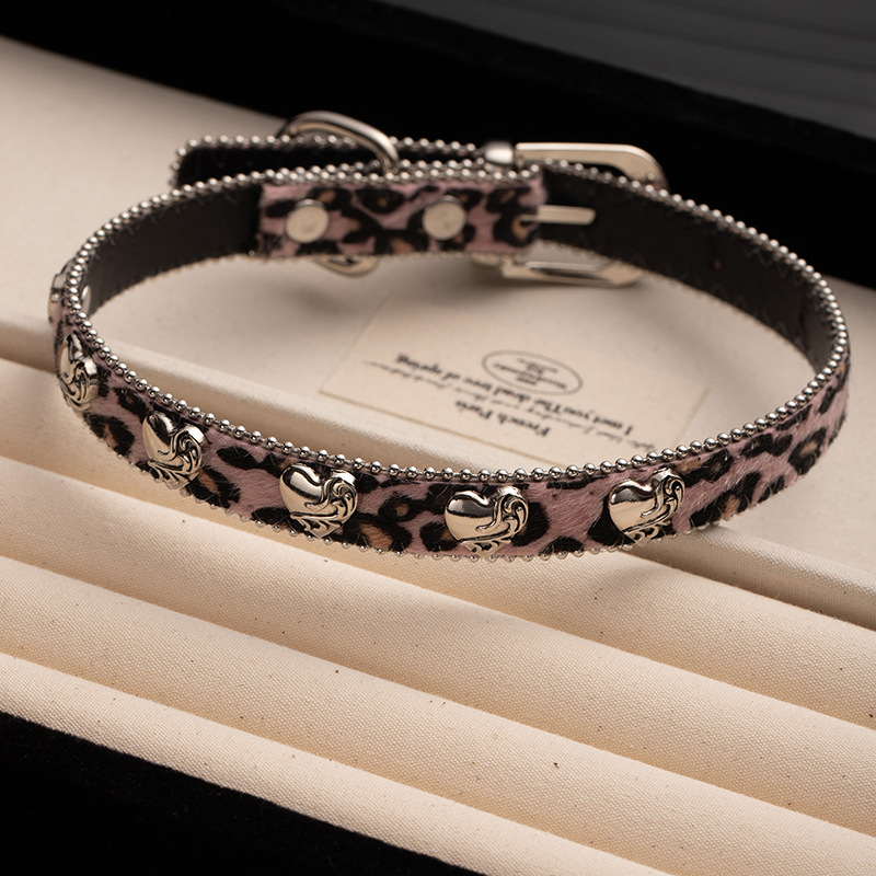 Кожено колие Maillard с леопардово покритие и ретро яка Rose Love Rome, дамско модно колие в сладък готин стил