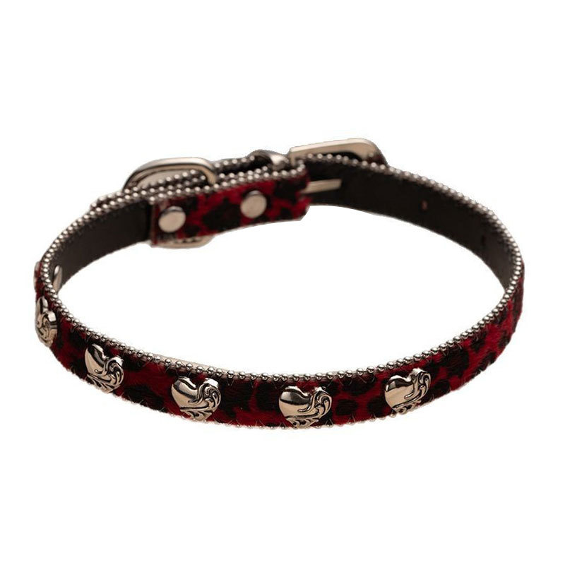 Кожено колие Maillard с леопардово покритие и ретро яка Rose Love Rome, дамско модно колие в сладък готин стил