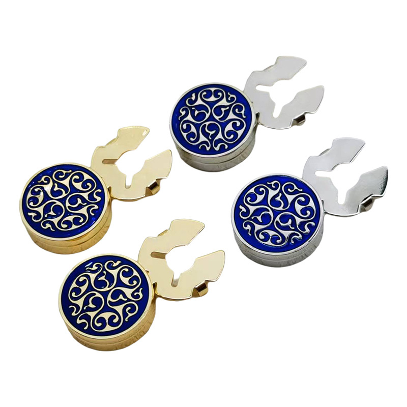 Sąsagų aksesuarai, kūrybingi mėlyno rašto sagos vyrams ir moterims, verslo prancūziški juodos ir baltos spalvos taškeliai, dekoratyvinės sagos, kaklaraiščio segtukas