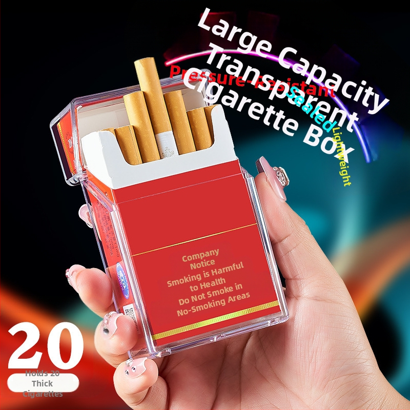 Θήκη τσιγάρων HB209B διαφανής με διαβάθμιση 20 λεπτές φορητές θήκες τσιγάρων από πλαστικό ABS, αντι-πιεστικό, με δυνατότητα αναδίπλωσης υγρασίας