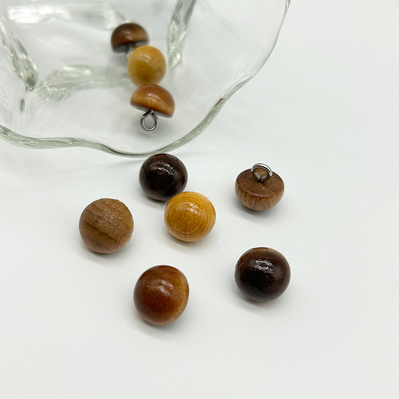 Apvalios medinės sagos su grybo formos kojelėmis, medinės sagos su aukšta kojelėmis, rankomis siūtos medinės sagos, dekoratyvinės sagos Hanfu marškinėliams