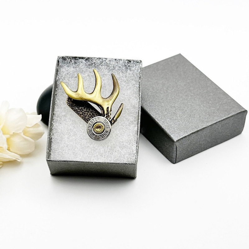 Трансгранични нови месингови метални занаяти, декоративна щипка за шапка от еленов рог, креативен подарък за любителите на лова за баща