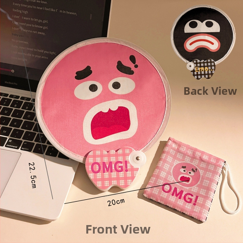 Koomiksist kahepoolne väljendusventilaator, suvine kokkupandav väike ventilaator, armas käeshoitav väike ventilaator, väike ümmargune ventilaator lastele ja õpilastele