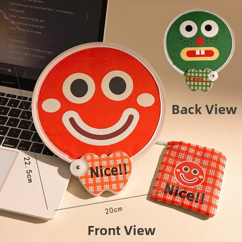 Koomiksist kahepoolne väljendusventilaator, suvine kokkupandav väike ventilaator, armas käeshoitav väike ventilaator, väike ümmargune ventilaator lastele ja õpilastele