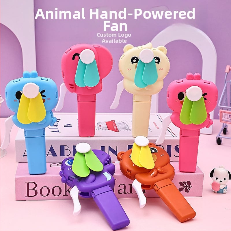 Evantai mic de mână de vară, desene animate, drăguț animal, în aer liber, portabil, creativ, cu manivelă, ventilator de presiune manuală, șase un cadou