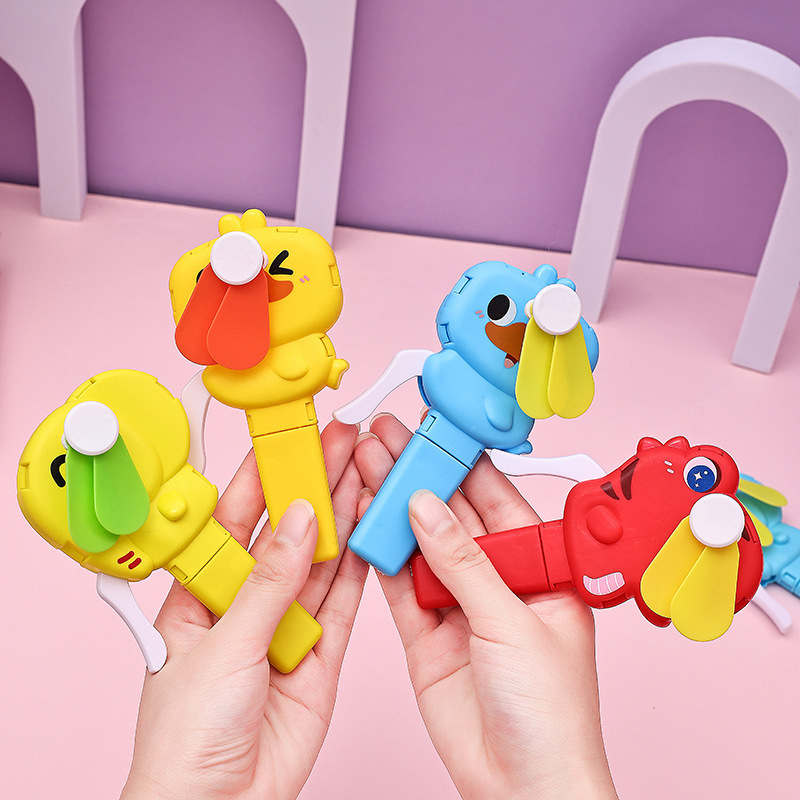 Vasarinis rankinis mažas ventiliatorius animacinis mielas gyvūnas lauko nešiojamas kūrybingas rankomis alkūninis rankinis slėgio ventiliatorius šešios vienos dovanos